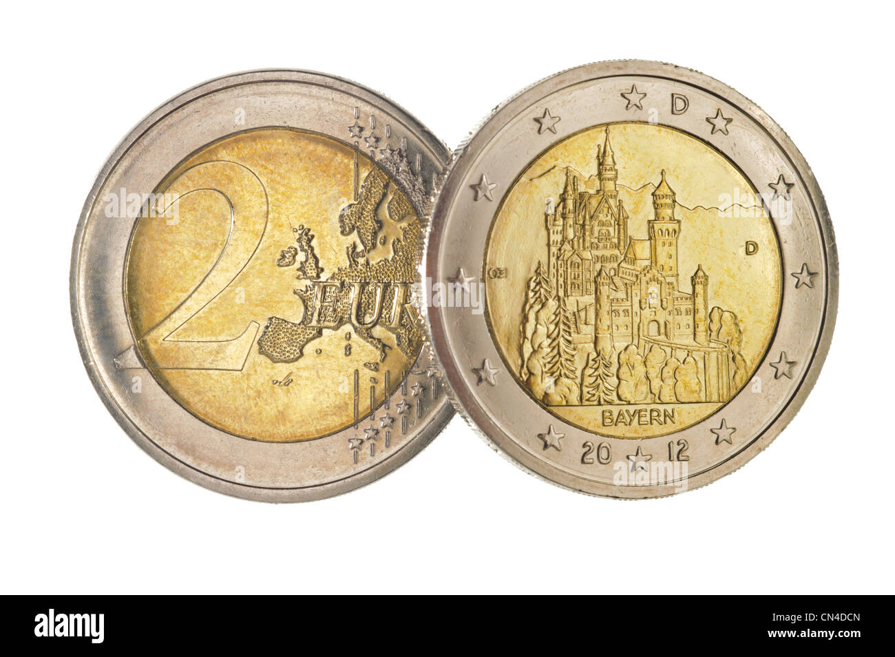 Pièce en euro avec monument château de Neuschwanstein en Bavière, Allemagne Banque D'Images