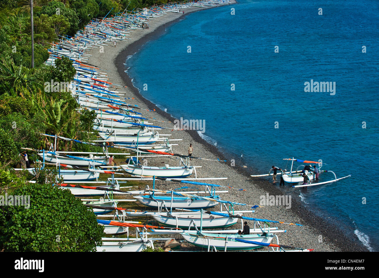 L'Indonésie, l'île de Bali, Amed, village appelé canot Perahunelayan sur Bunutan beach Banque D'Images