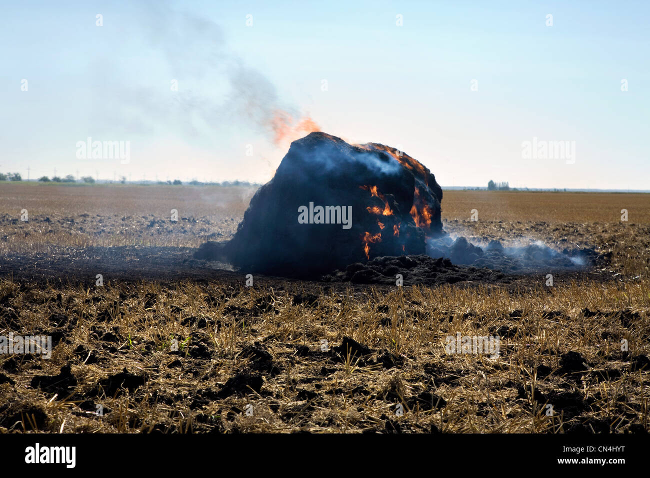 Le brûlage intentionnel des résidus de récolte en Saskatchewan, Canada Banque D'Images