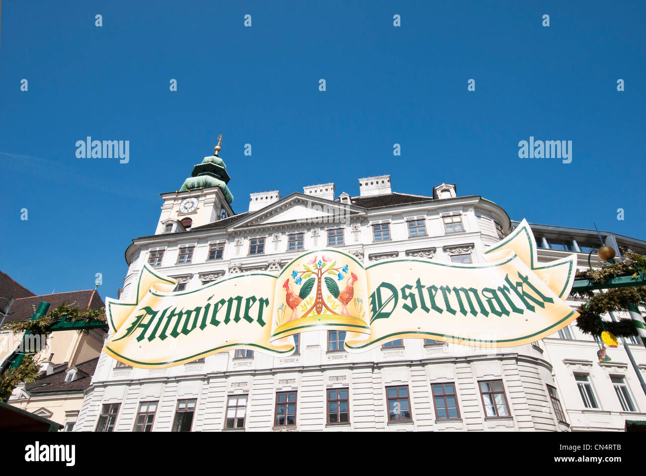 Panneau à l'entrée de l'ancienne Vienne Marché de Pâques à la Freyung, Vienne. Banque D'Images