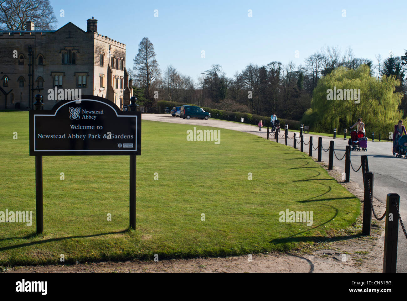 Panneau d'entrée à Newstead Abbey, Nottinghamshire, Angleterre, RU Banque D'Images
