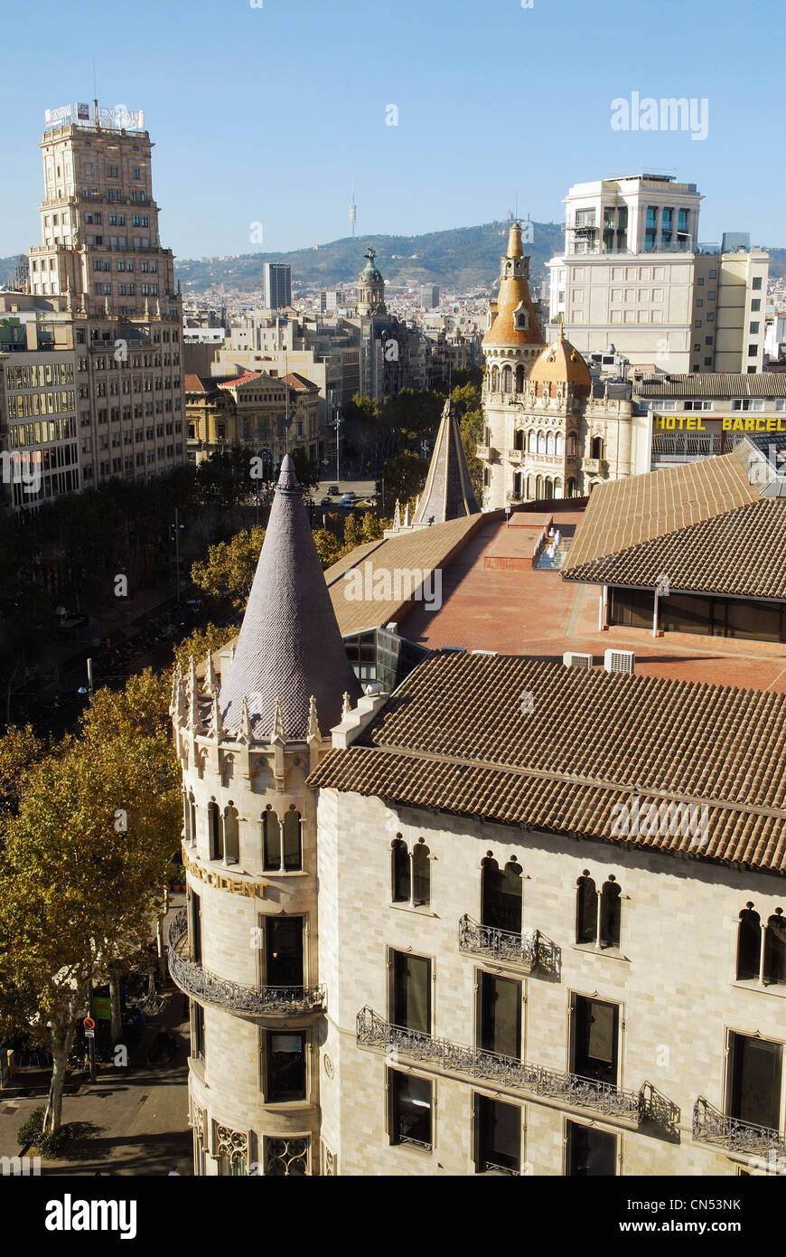 Espagne, Catalogne, Barcelone, Plaça de Catalunya, Casa Pons i Pascual, construit en 1994 par l'architecte Enric Sagnier vu de El Banque D'Images