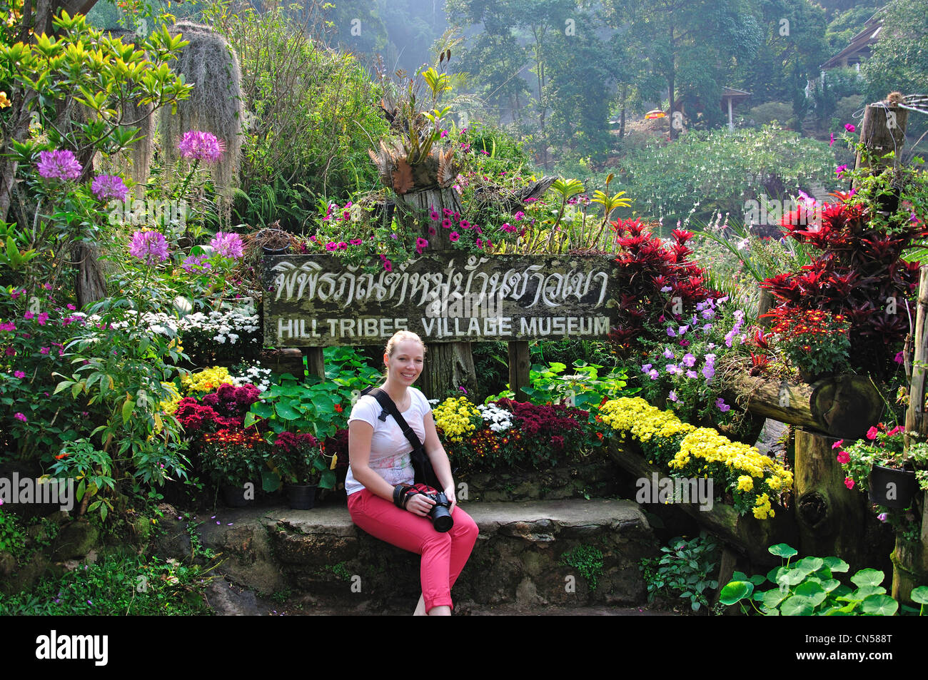 Les tribus des collines Village Museum et jardins, près de Chiang Mai, la province de Chiang Mai, Thaïlande Banque D'Images