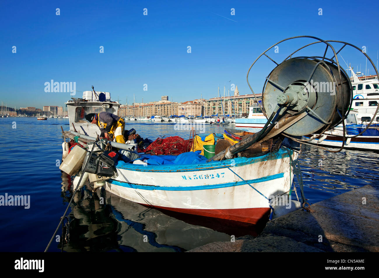 France, Bouches du Rhône, Marseille, Vieux Port, bateau de pêche Banque D'Images