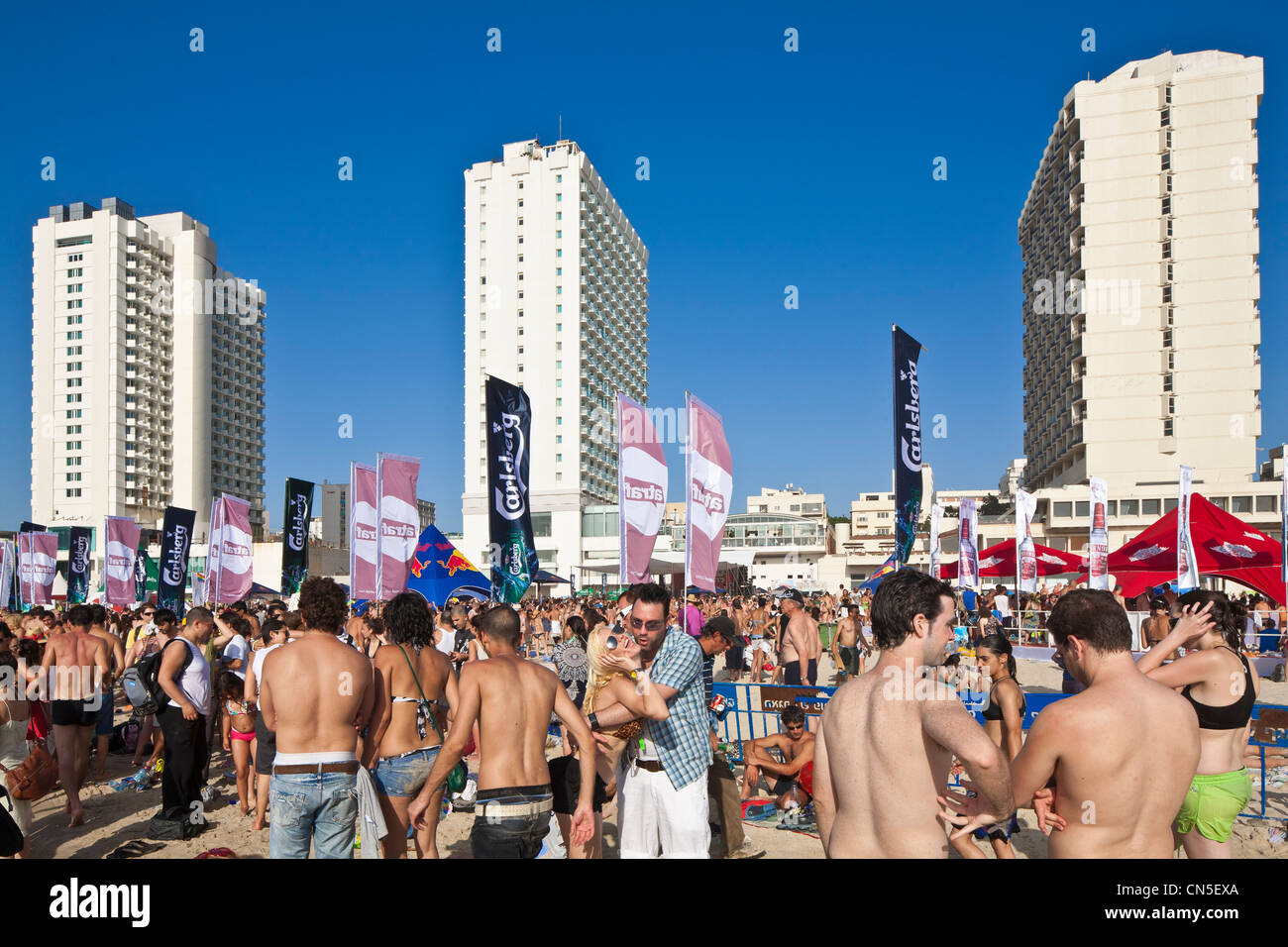 Israël, Tel Aviv, Gordon Beach pendant Gay Pride Banque D'Images