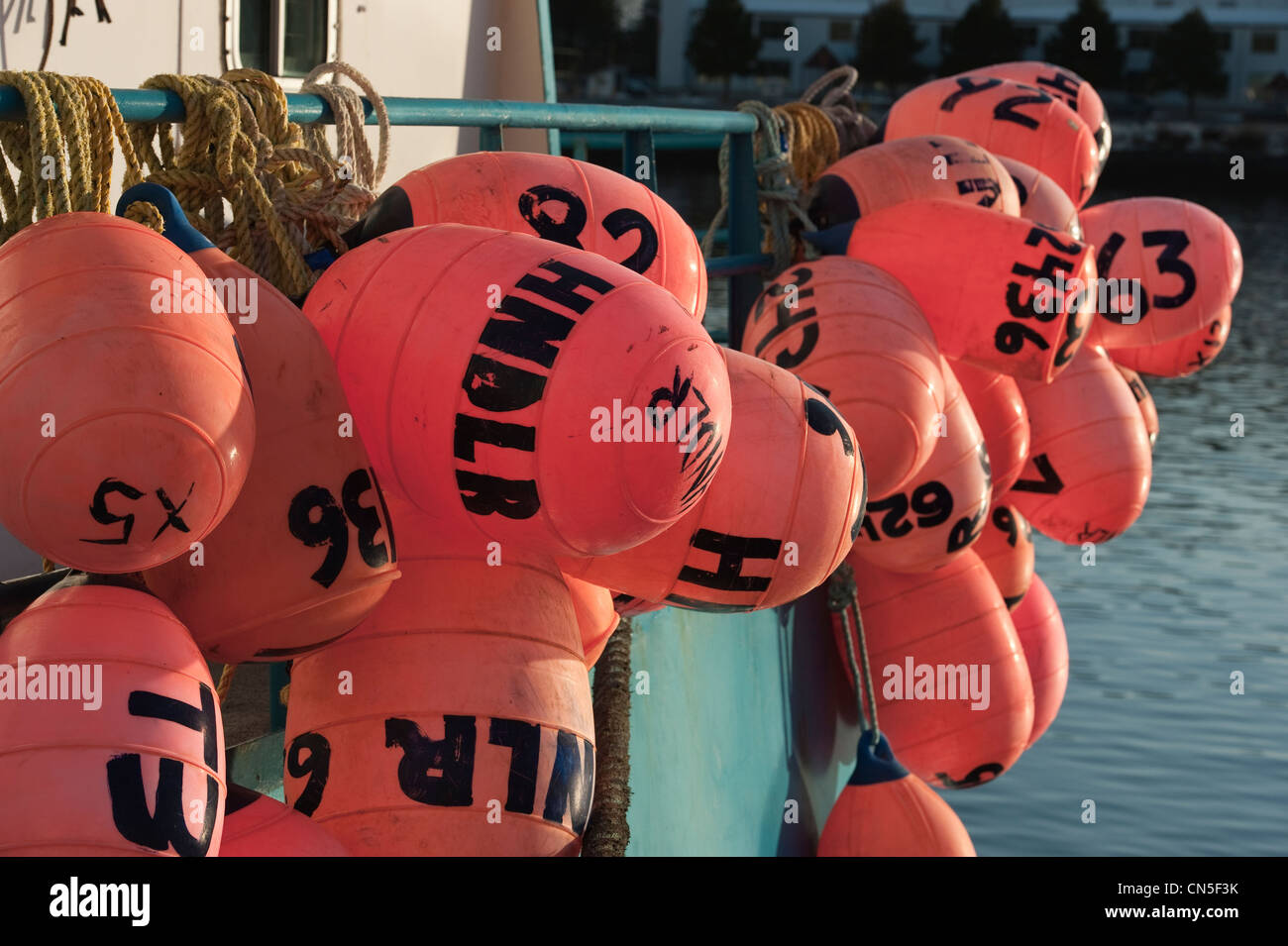 Sac coloré flotte sur la pêche au hareng rogué offre en Sitka, en Alaska. Banque D'Images