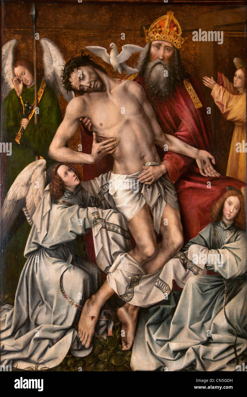 La Sainte Trinité avec Dieu le Père par le Christ à l'appui de la commission COTER, Colijn 1450-1540 Banque D'Images