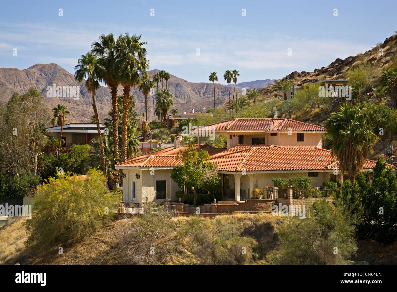 Cher maisons de l'architecture de la Mission de la Californie à Palm Springs, Californie Banque D'Images