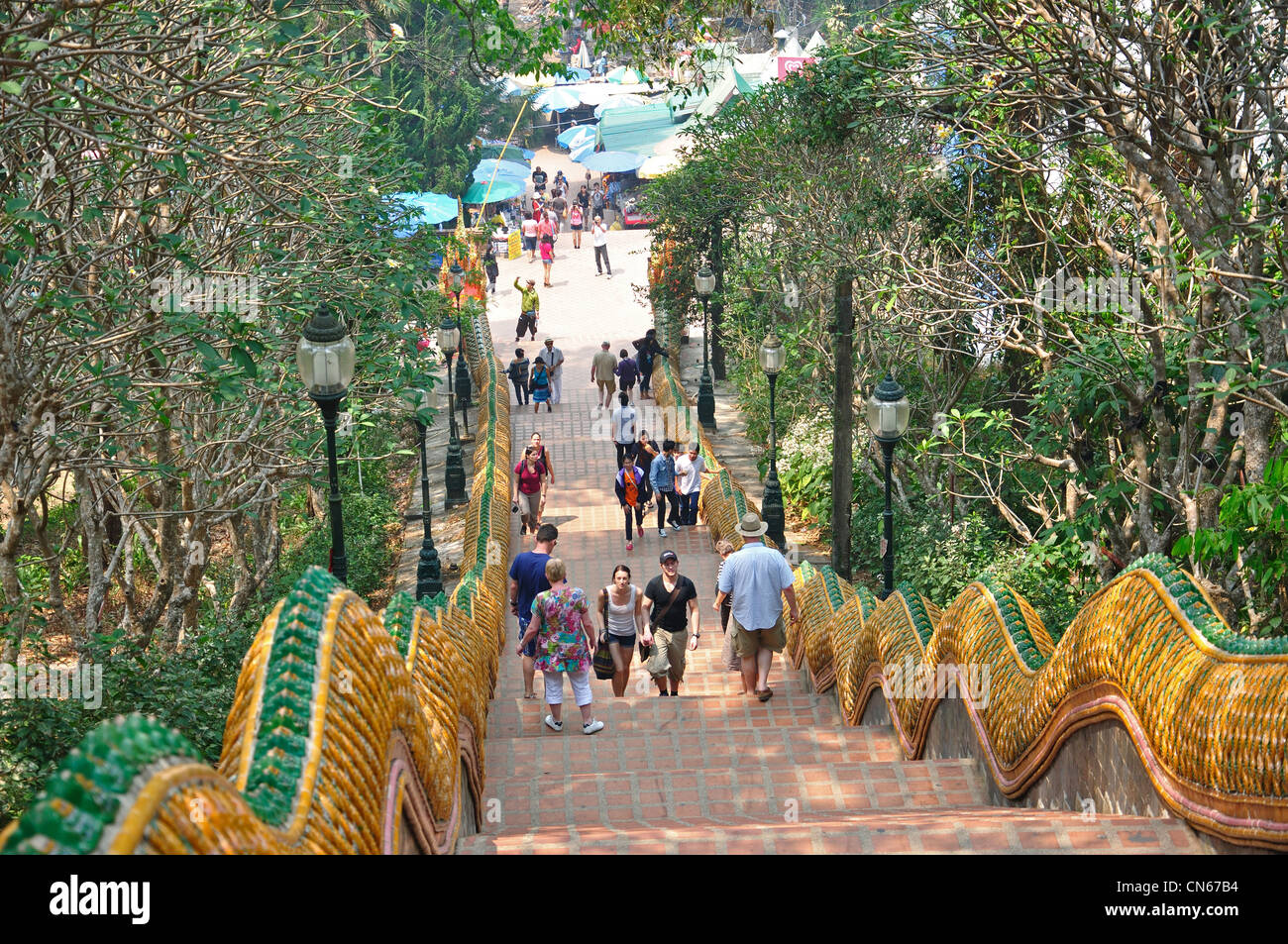 Escaliers de Wat Phrathat Doi Suthep temple bouddhiste, Doi Suthep, Chiang Mai, la province de Chiang Mai, Thaïlande Banque D'Images Escaliers de Wat Phrathat Doi Suthep temple bouddhiste, Doi Suthep, Chiang Mai, la province de Chiang Mai, Thaïlande Banque D'Images