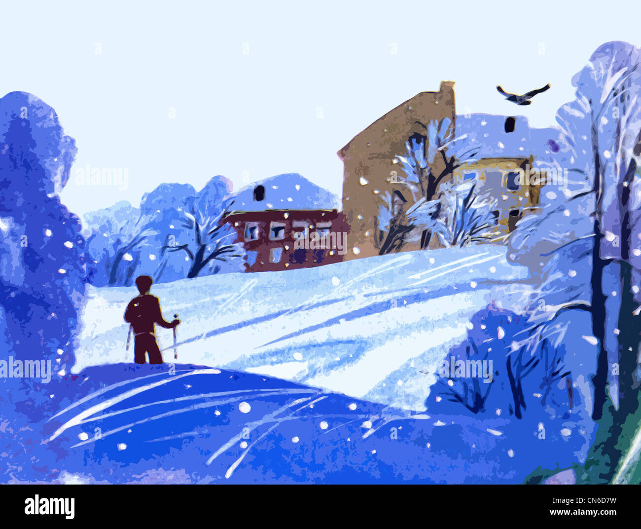 Simple dessin paysage d'hiver Banque D'Images
