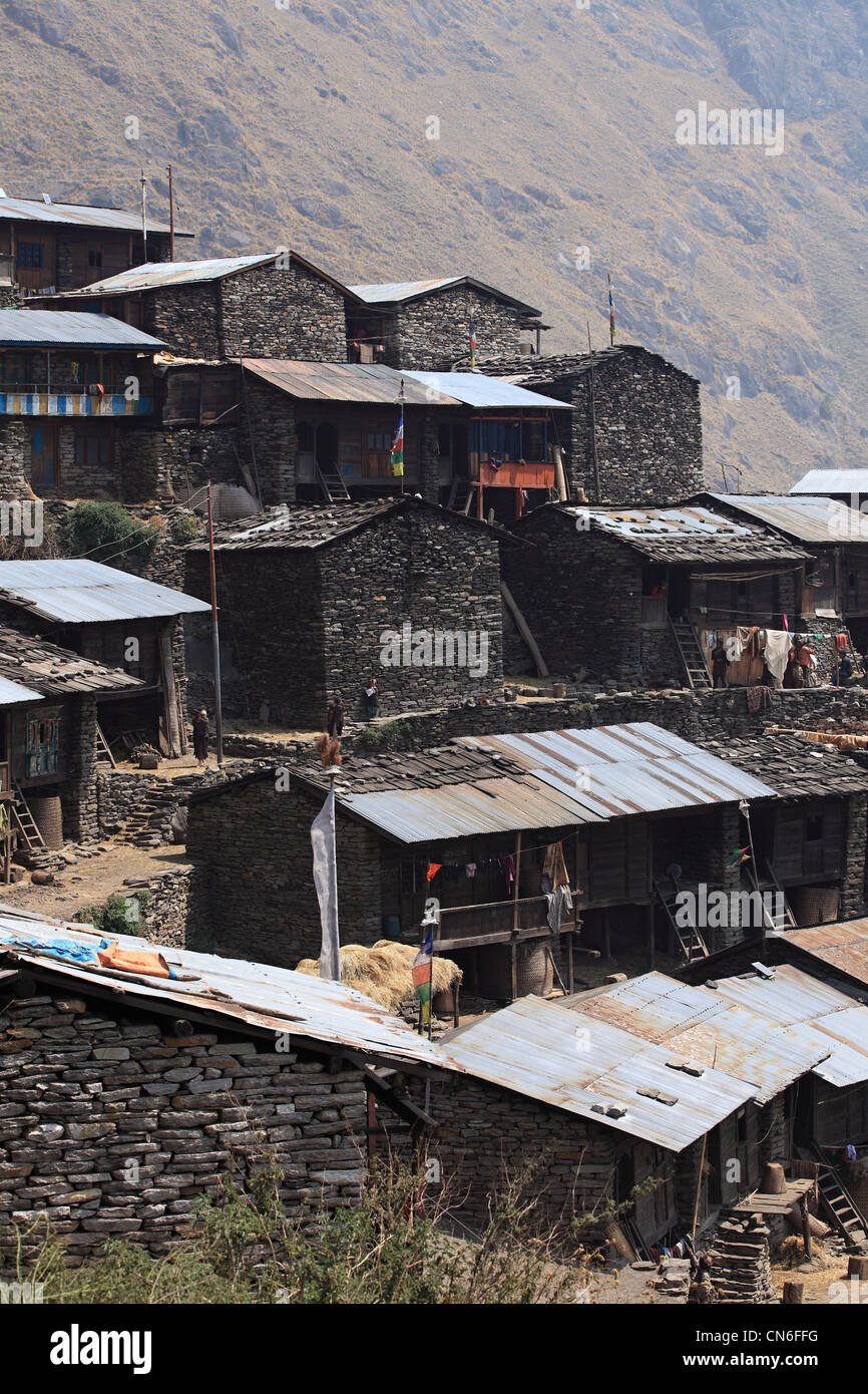 Village de l'Himalaya népalais Banque D'Images