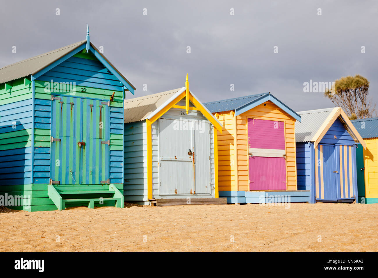 Cabines de plage sur la plage de Brighton. .Melbourne Victoria. L'Australie. Banque D'Images