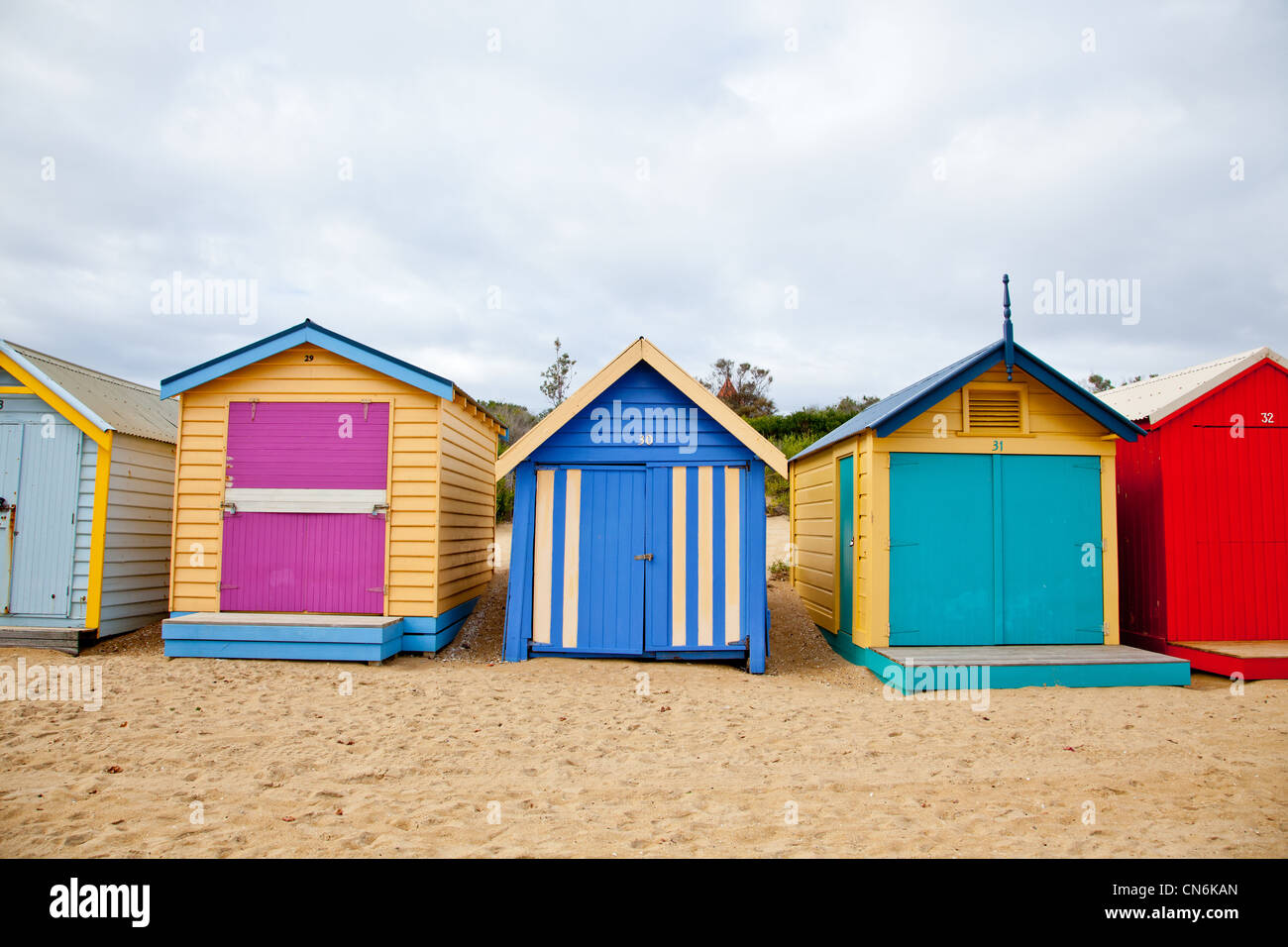 Cabines de plage sur la plage de Brighton. .Melbourne Victoria. L'Australie. Banque D'Images