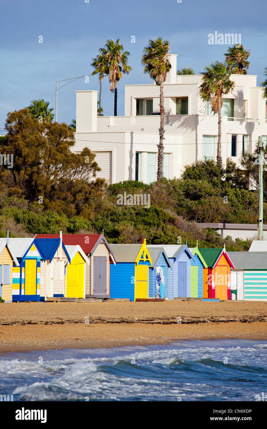 Cabines de plage sur la plage de Brighton. .Melbourne Victoria. L'Australie. Banque D'Images