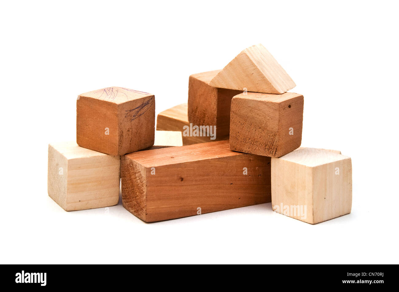 Mini puzzle en bois, de l'image est prise sur un fond blanc. Banque D'Images