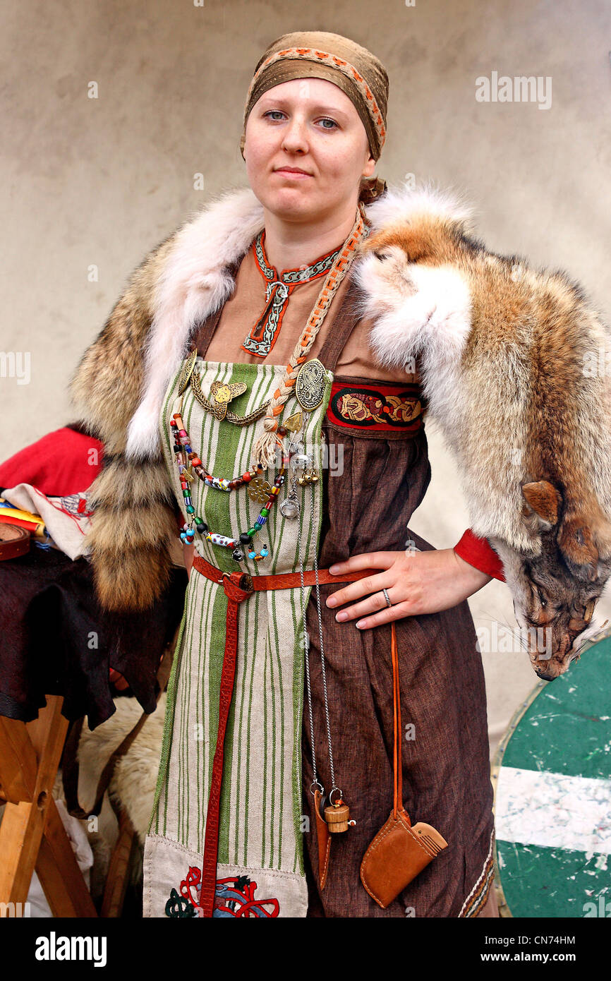 Le portrait d'une femme de Saxon la période de port de vêtements dress costume Banque D'Images