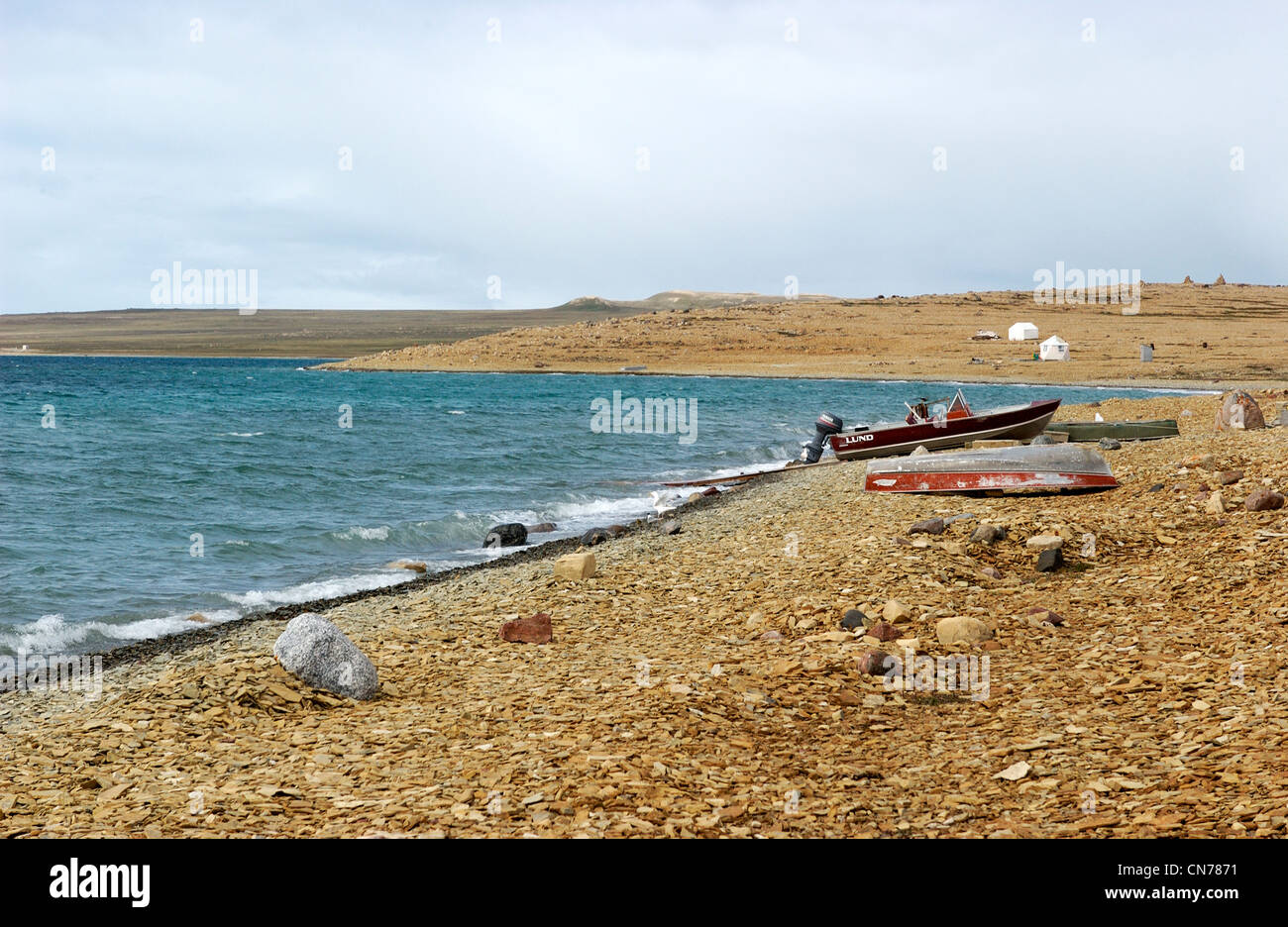 Camps de pêche, West Arm Cambridge Bay, Nunavut Banque D'Images