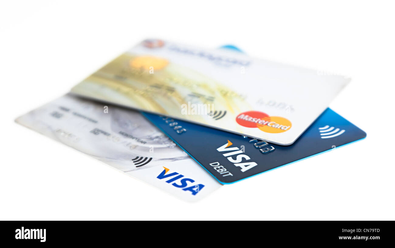 Les cartes Visa et Mastercard cartes de crédit et de dentelle Banque D'Images