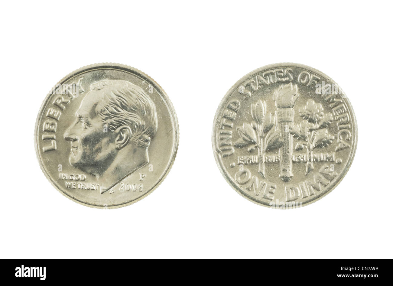 United States Dime isolé sur fond blanc. Banque D'Images