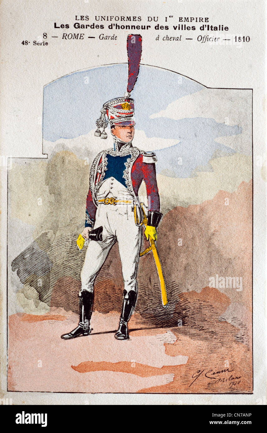 Figurini Miitari anciens uniformes de 1° l'Empire la garde d'honneur des villes d'Italie Rome garde officiel acallo 1810 Banque D'Images