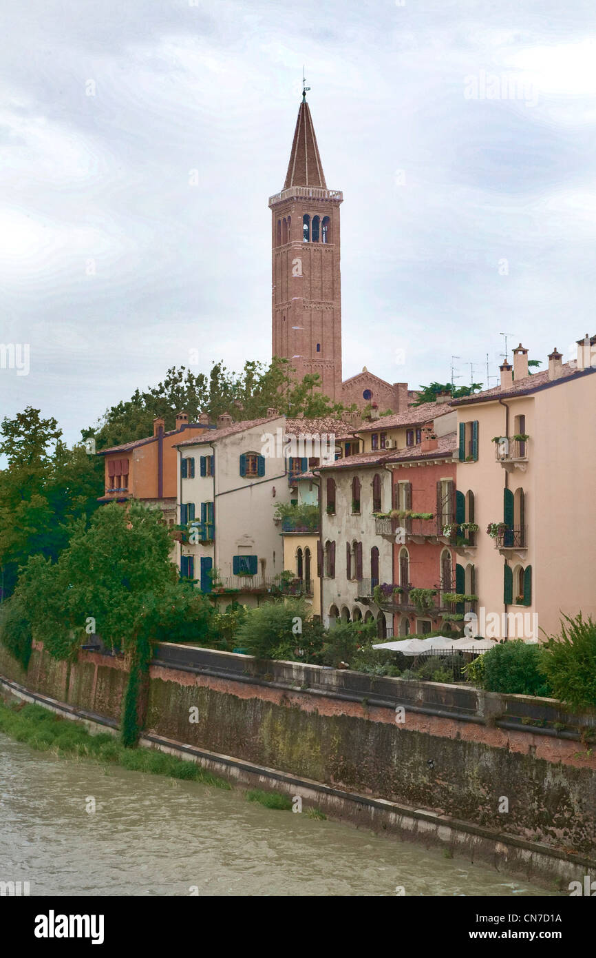 L'église de Santa Anastasia, Vérone, Italie, aquarelle calcul Banque D'Images