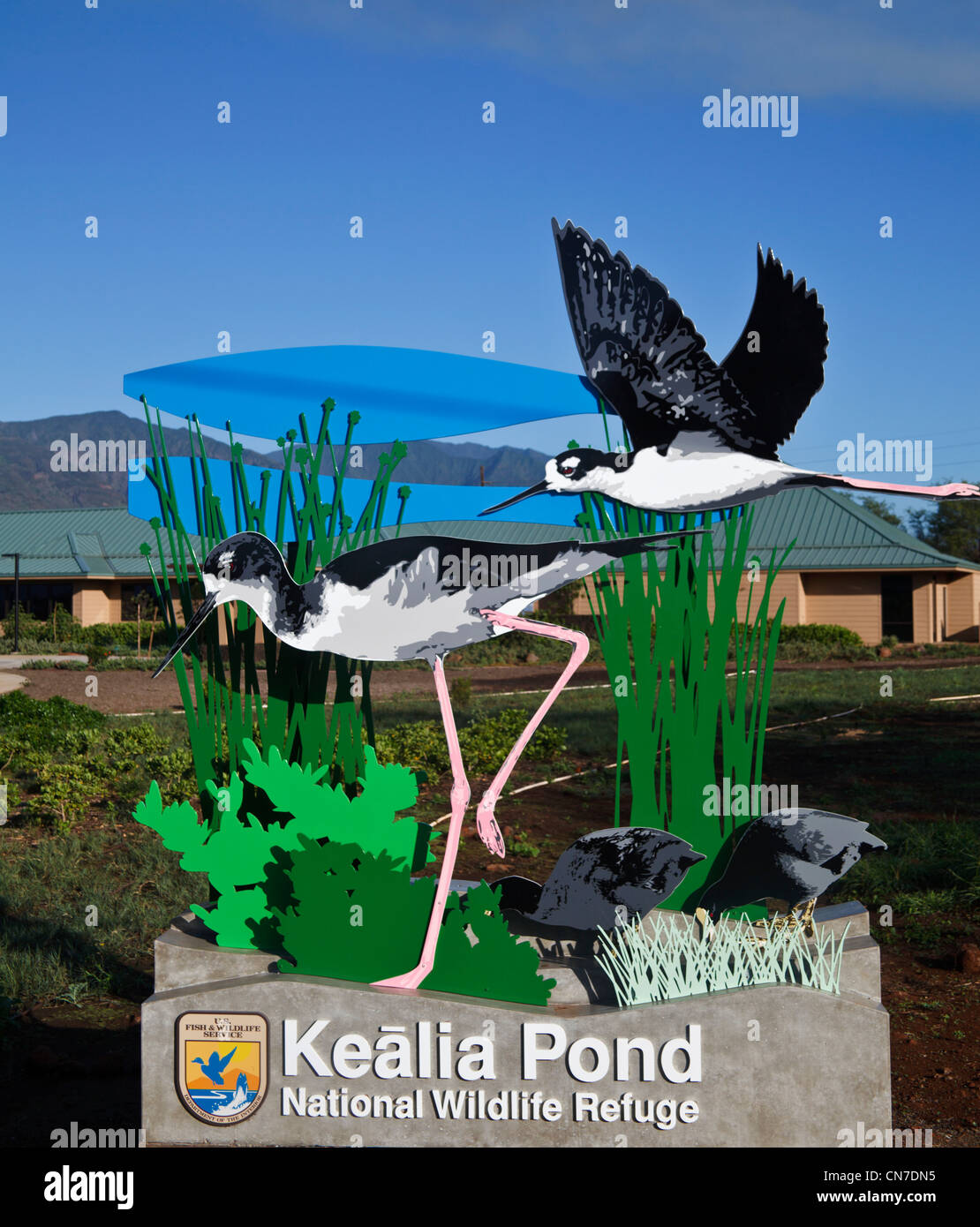 Panneau à l'Kealia Pond National Wildlife Refuge visitor centre Banque D'Images