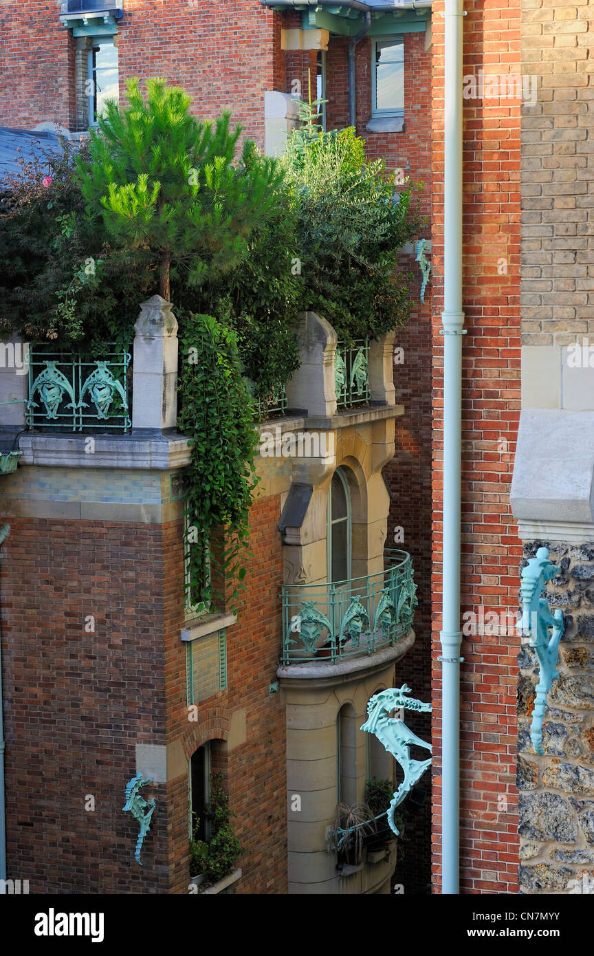 France, Paris, le Castel Béranger, 14 rue La Fontaine bâtiment dans le style Art Nouveau d'Hector Guimard Banque D'Images