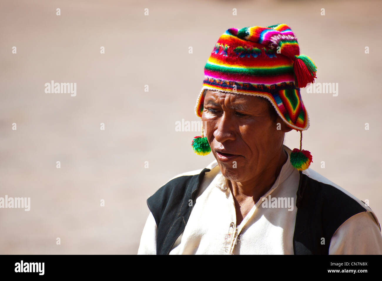 Le Pérou, Puno, lac Titicaca, province de l'île de Taquile, loin du continent, les Indiens Quechua ont gardé une façon traditionnelle de Banque D'Images