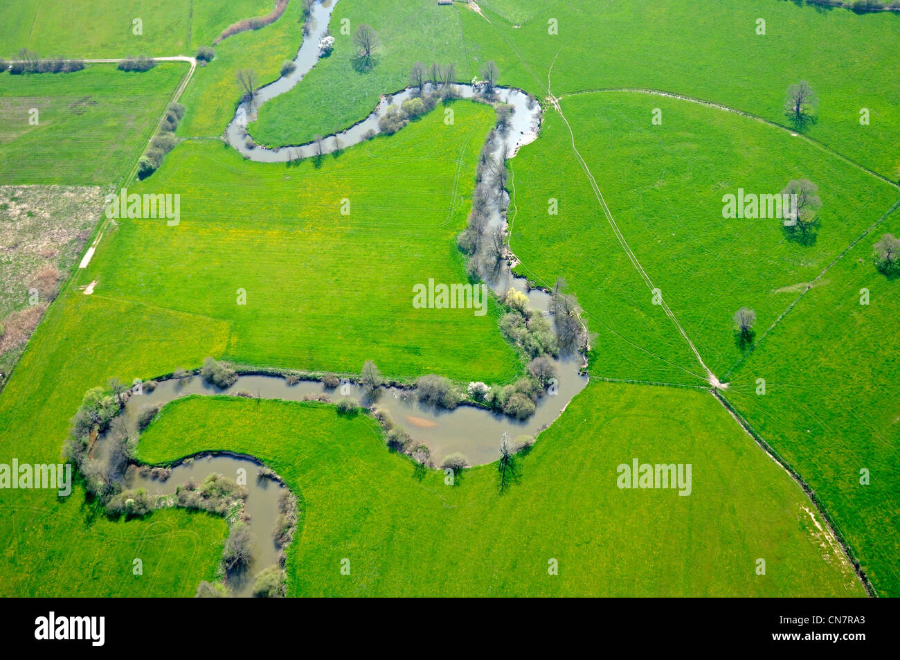 La France, Territoire de Belfort, Bavilliers, vallée bourbeuse, plaine (vue aérienne) Banque D'Images