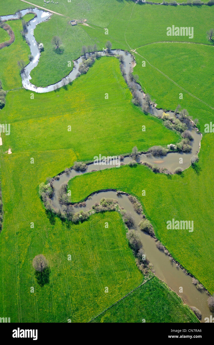 La France, Territoire de Belfort, Bavilliers, vallée bourbeuse, plaine (vue aérienne) Banque D'Images