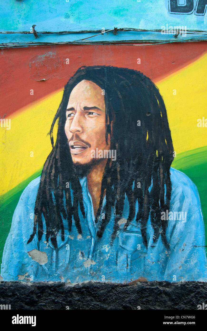 Le Cap Vert, l'île de Sal, Santa Maria, murale représentant Bob Marley Banque D'Images