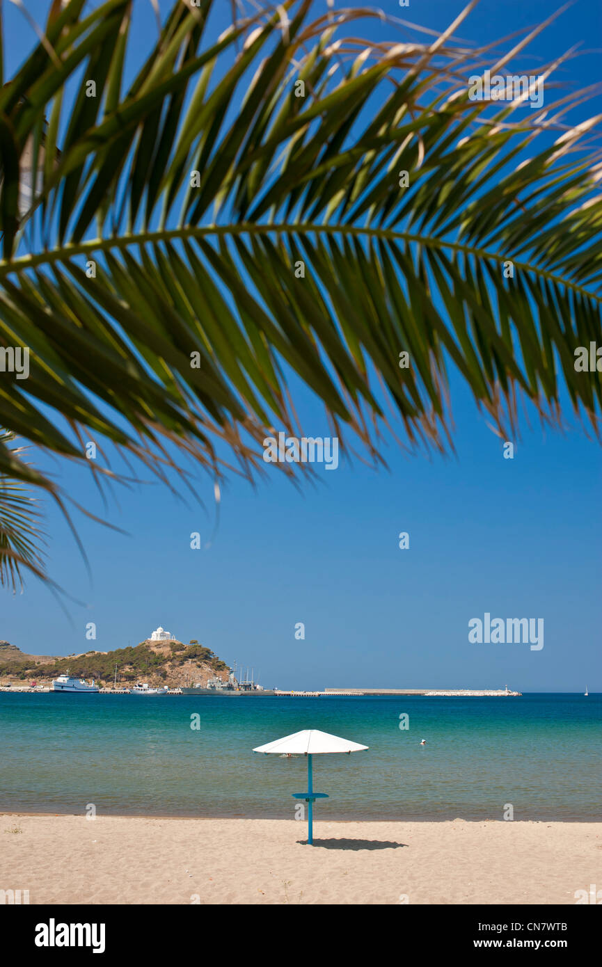 La Grèce, l'île de Lemnos, Myrina, capitale et port principal de l'île, la plage de Nea Maditos Banque D'Images