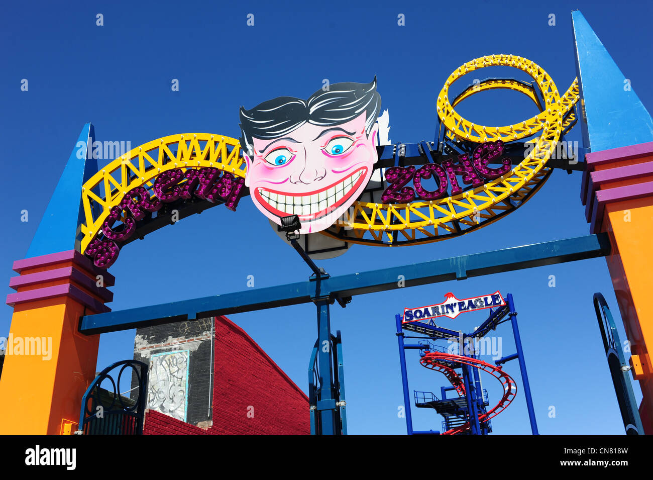 USA New York City NY NYC Brooklyn Coney Island amusement park et plage le coaster Soarin' Eagle Banque D'Images