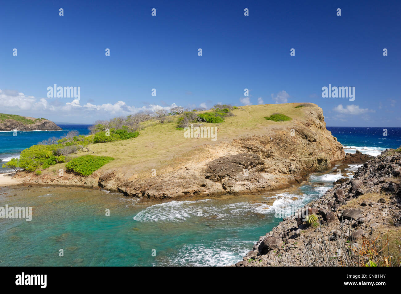 La France, Guadeloupe, Les Saintes, Terre de haut, la baie de Pompierre, les roches Banque D'Images