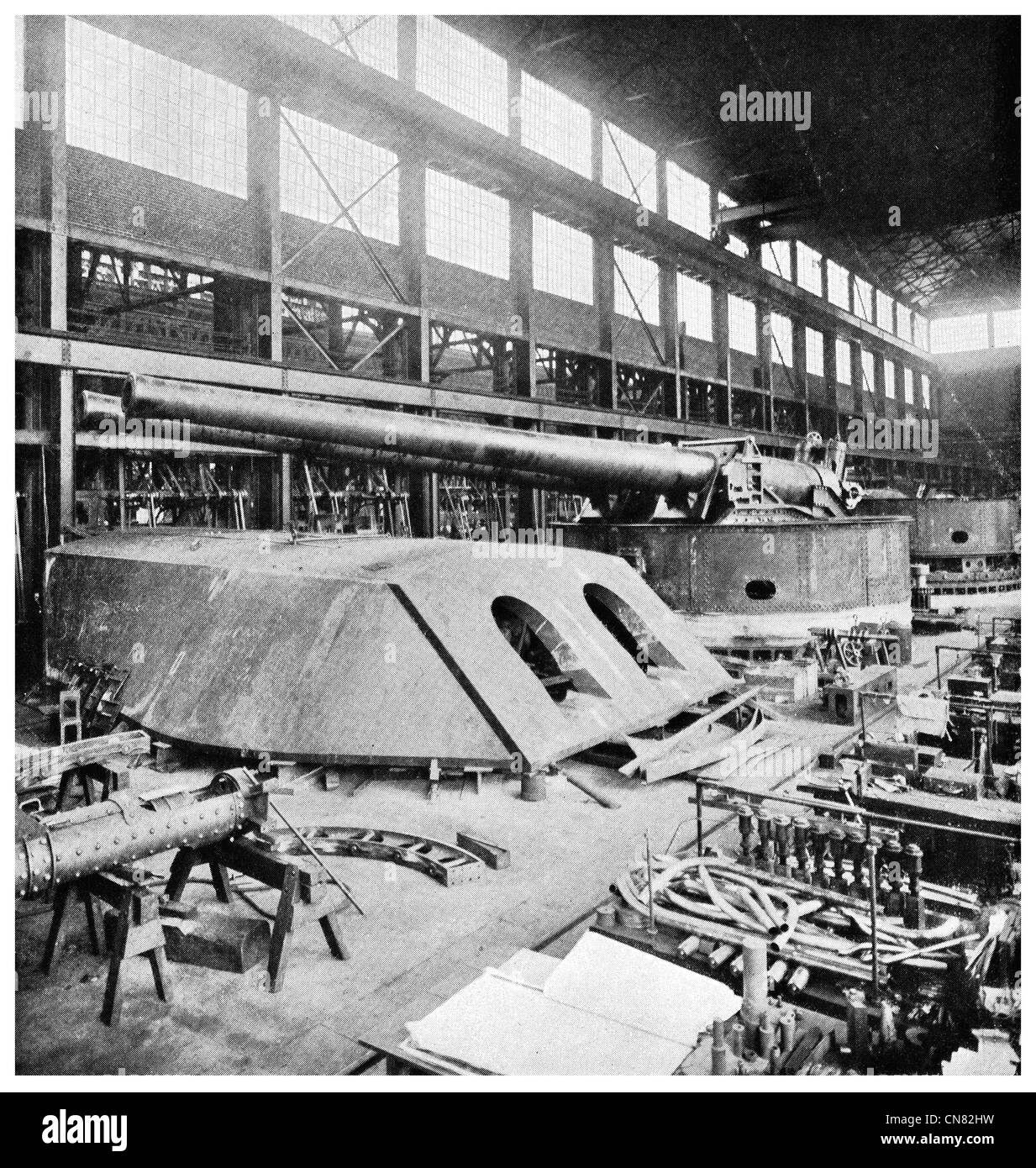 1917 Canon de 14 pouces et de la tourelle en construction Banque D'Images