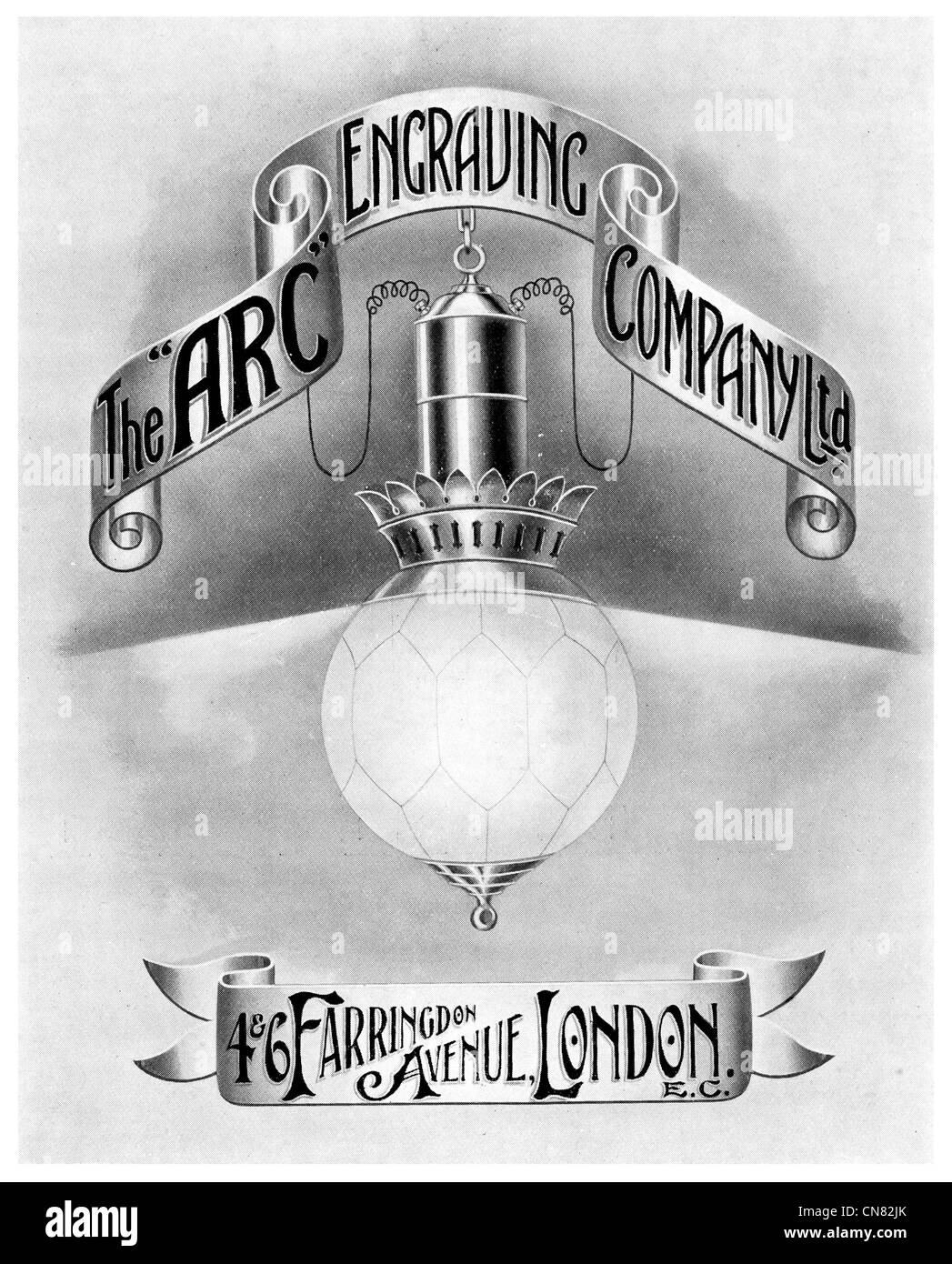 La gravure d'Arc Company Ltd Farringdon Avenue Londres ampoule lampe Banque D'Images