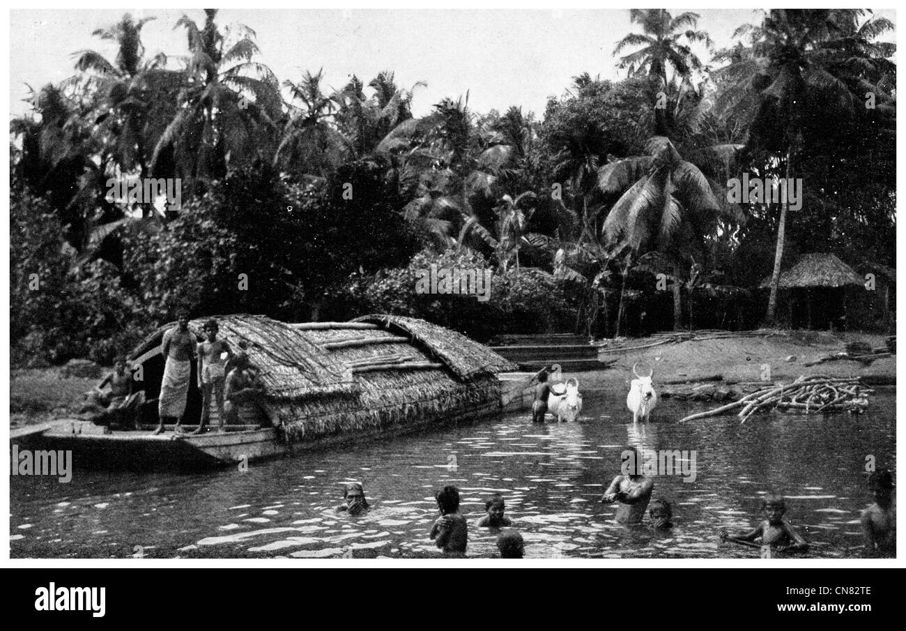1917 Canal Boat Colombo Ceylan River aujourd'hui le Sri Lanka Banque D'Images