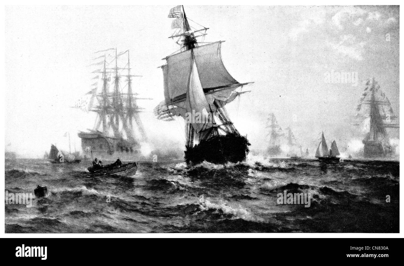 Tout d'abord saluer le Stars and Stripes John Paul Jones USS Ranger 13 Baie de Quiberon 1778 salve Banque D'Images
