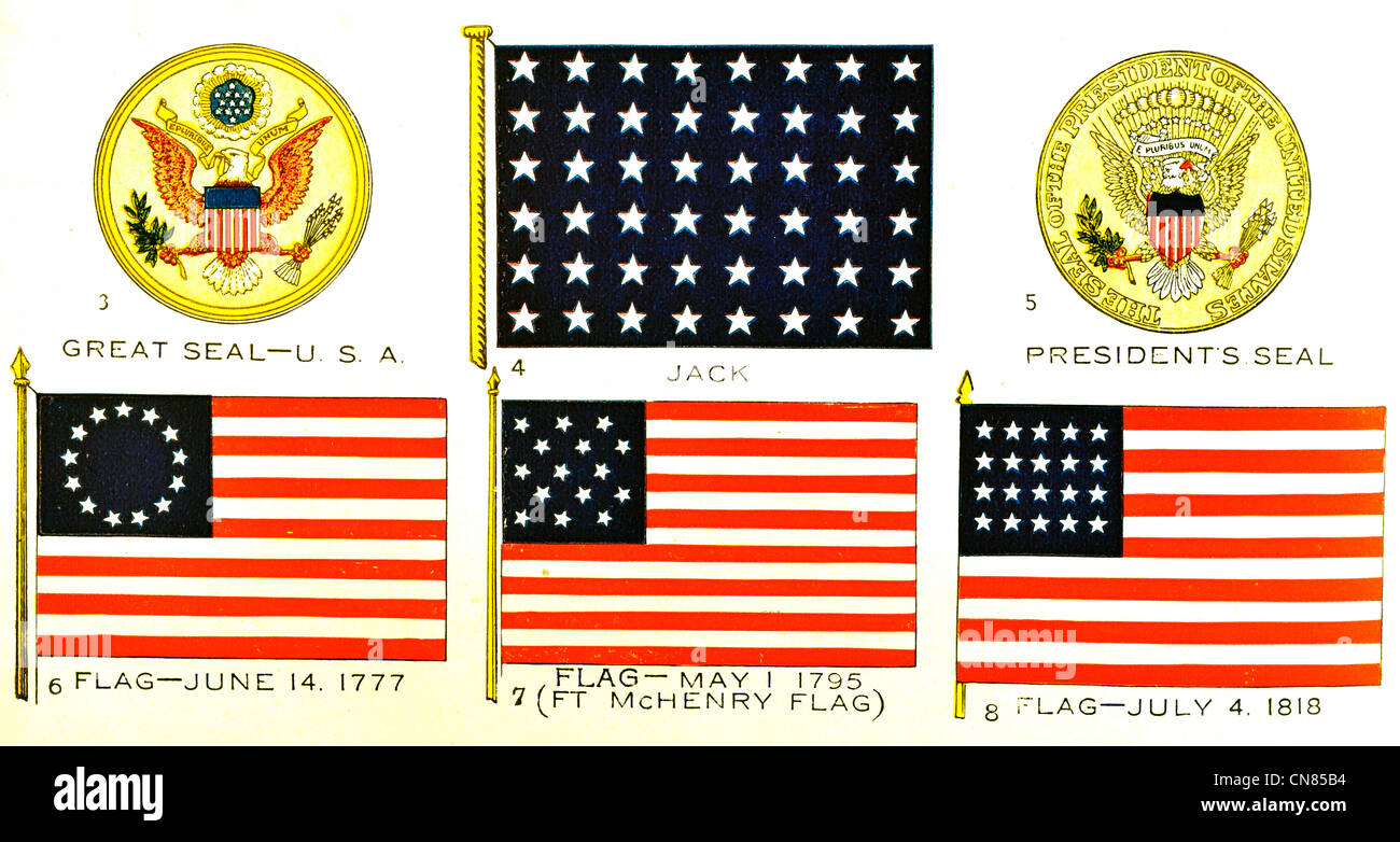 D'abord publié 1917 F Drapeau USA Jack Standard Grand Sceau sceau Présidents 17771795 fort McHenry 1810 Banque D'Images