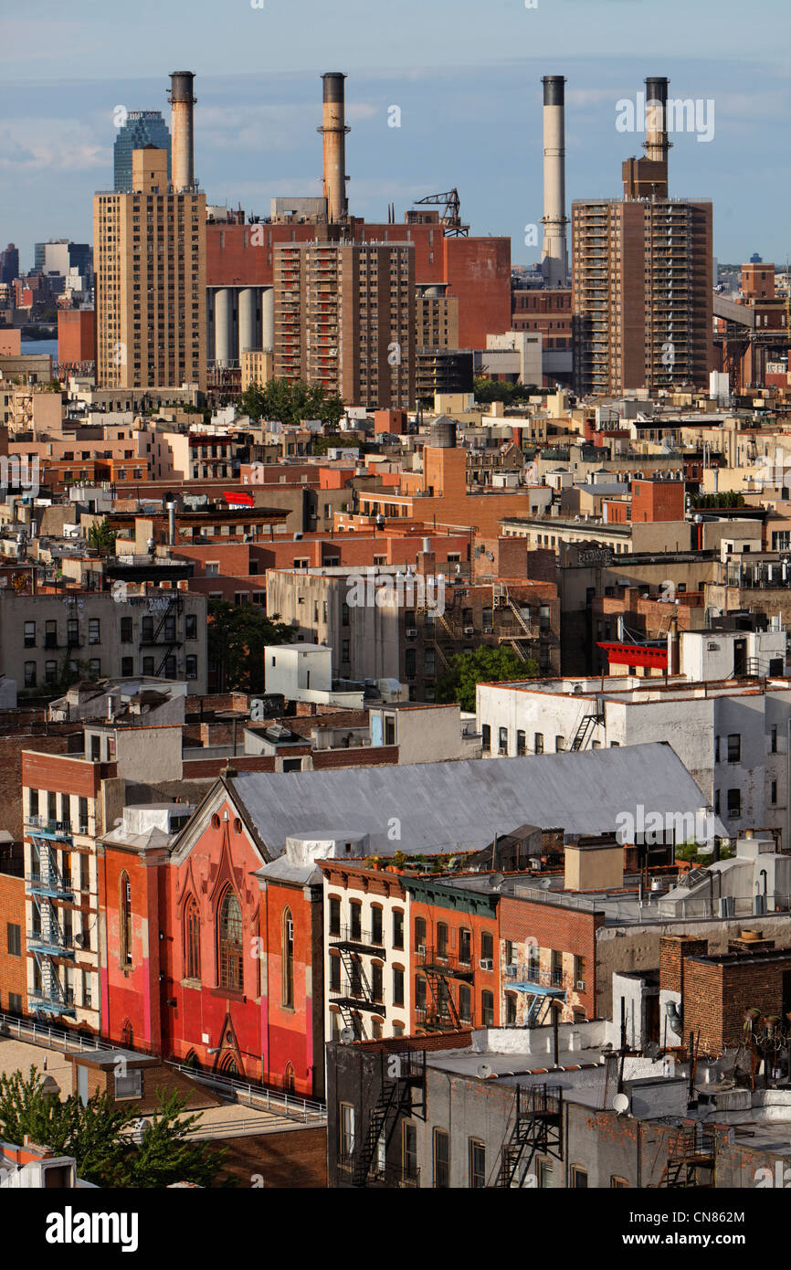 United States, New York, Manhattan, l'East Village vu du dessus Banque D'Images