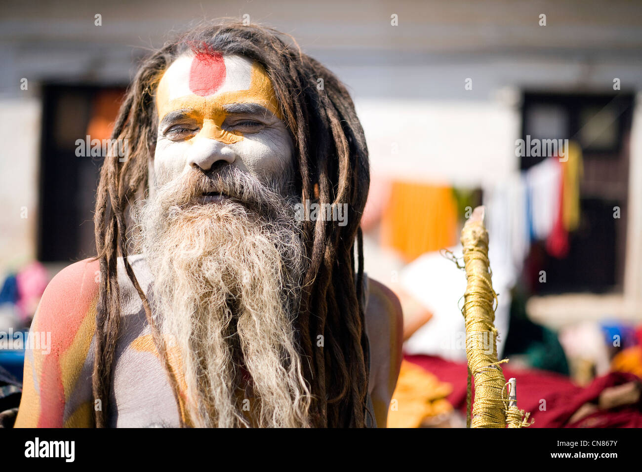 Portrait de sadhu de temple de Pashupatinath, Népal Katmandou Banque D'Images