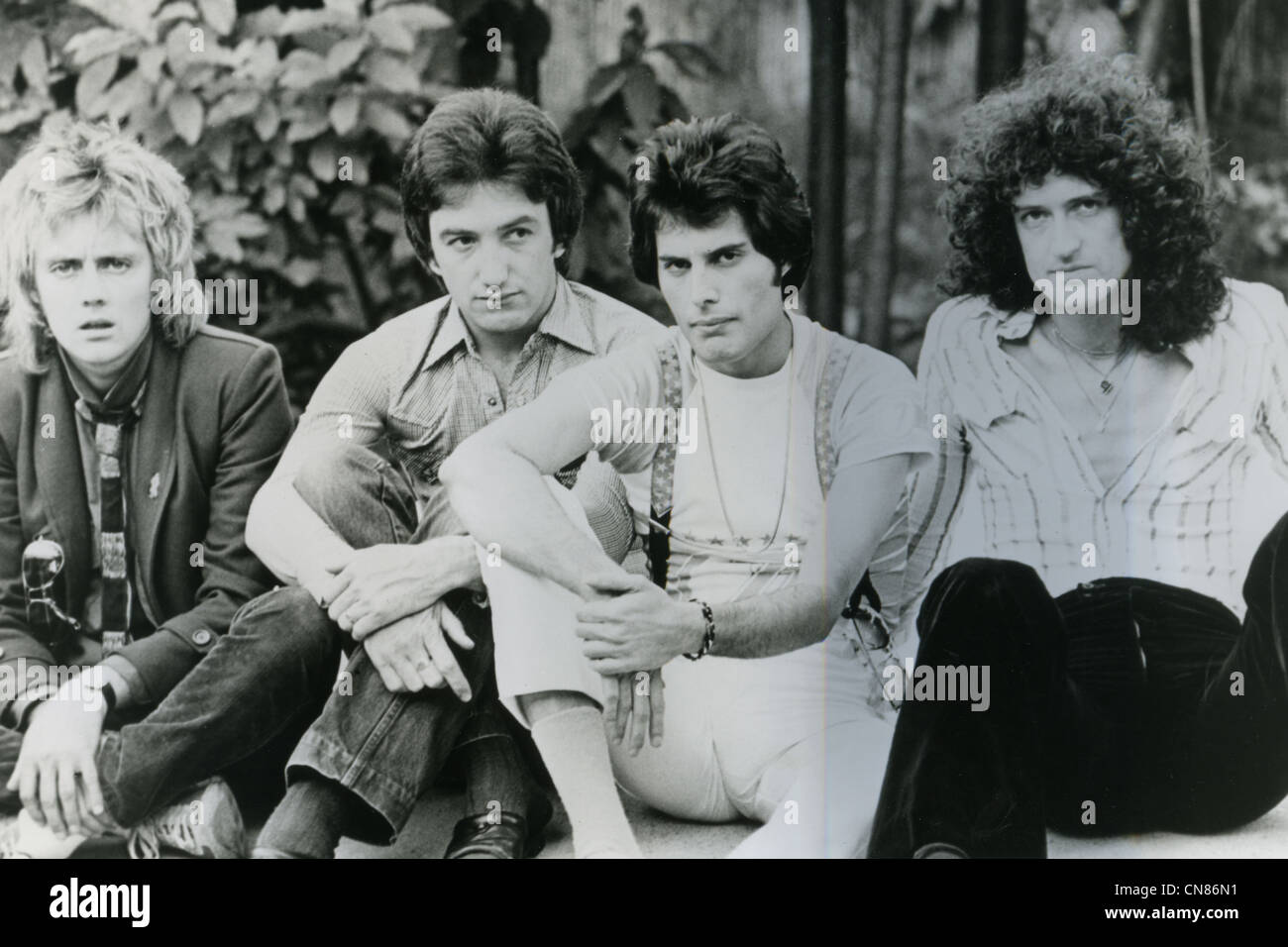 Promotion de la reine photo de groupe rock britannique en 1978, de gauche Roger Taylor, John Deacon, Freddie Mercury, Brian May Banque D'Images
