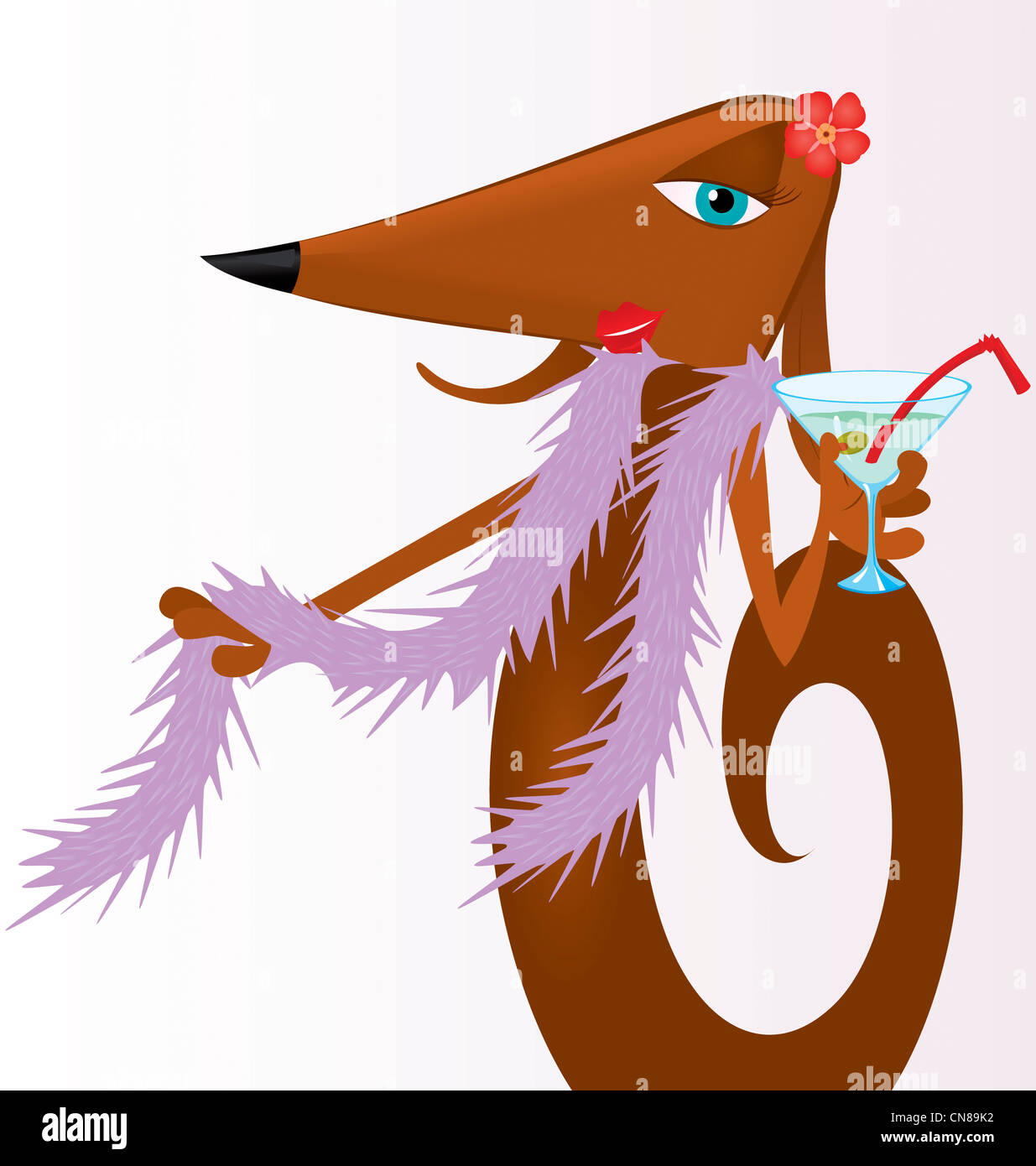 Personnage de chien holding cocktail martini vector illustration Banque D'Images