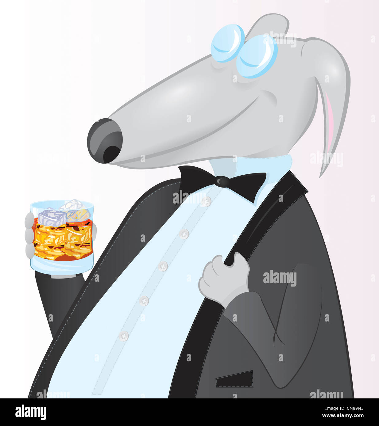 Personnage de chien holding verre de scotch vector illustration Banque D'Images