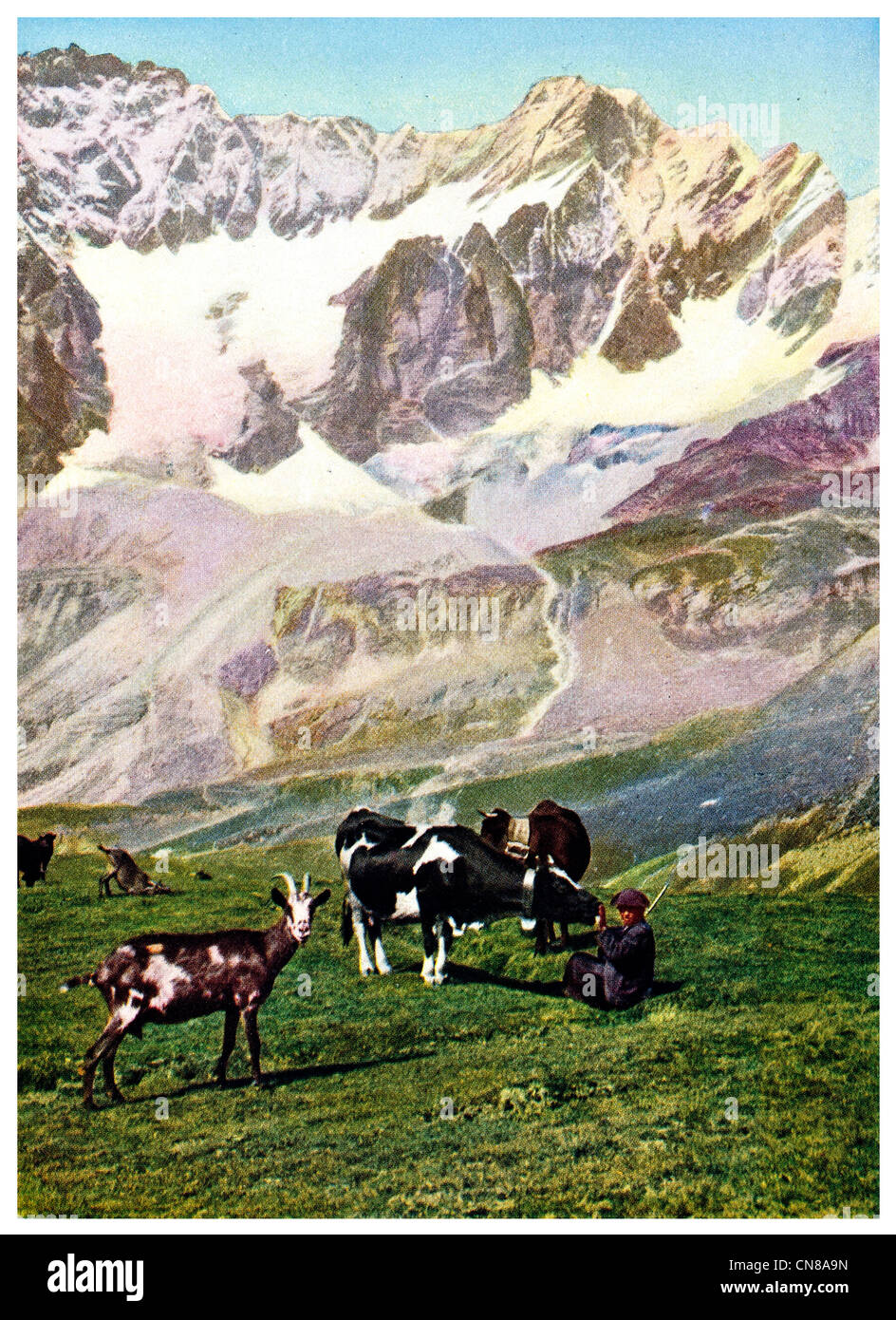 D'abord publié 1915 pâturages frontaliers italiens de haute montagne suisse Banque D'Images