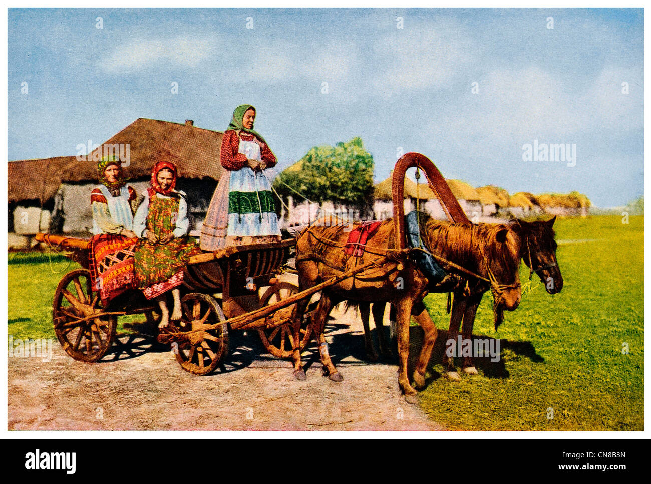 D'abord publié 1914 Agriculteur russe cheval et panier Banque D'Images