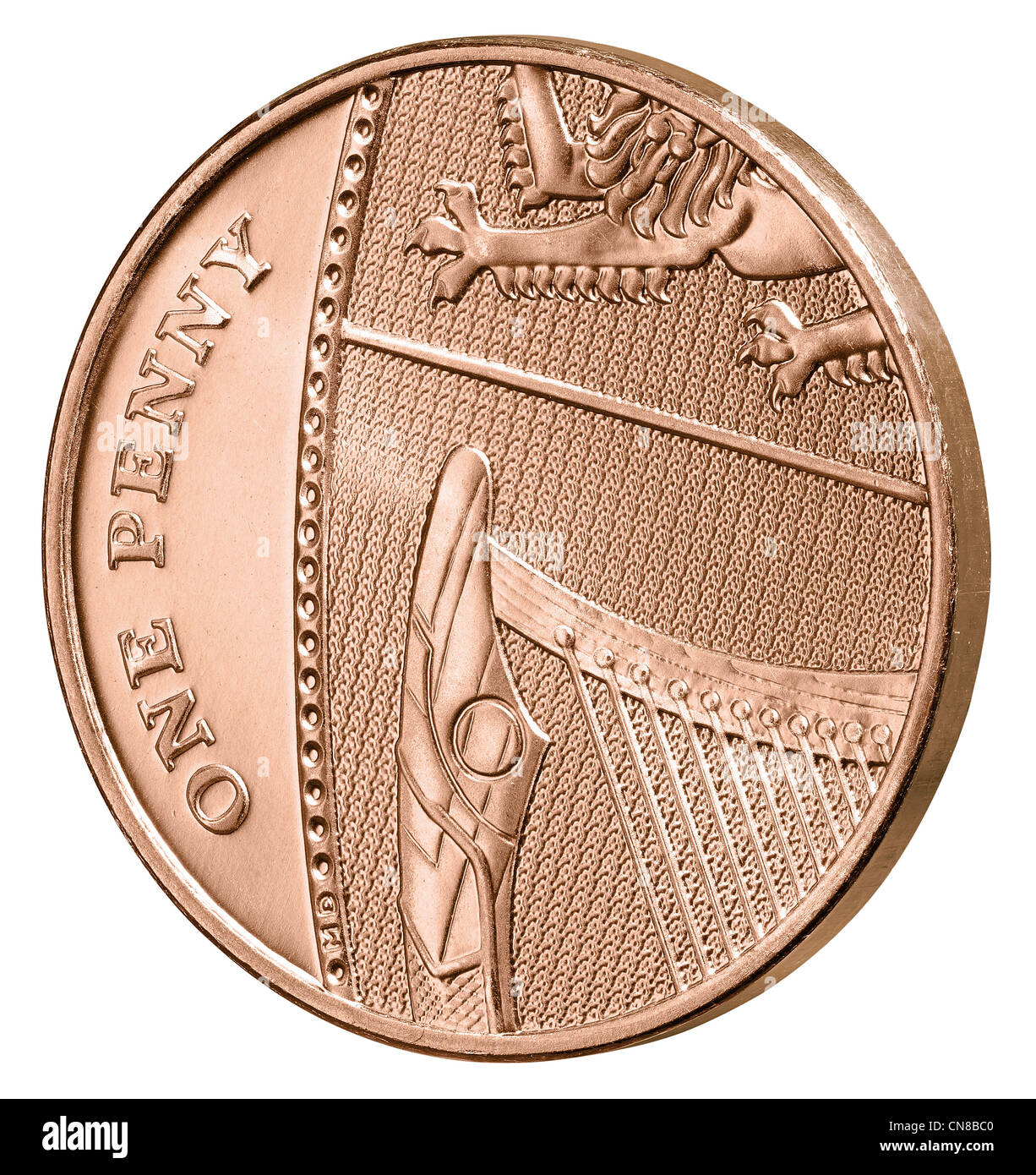 1p un sou sur pile côté cuivre de marche arrière Banque D'Images