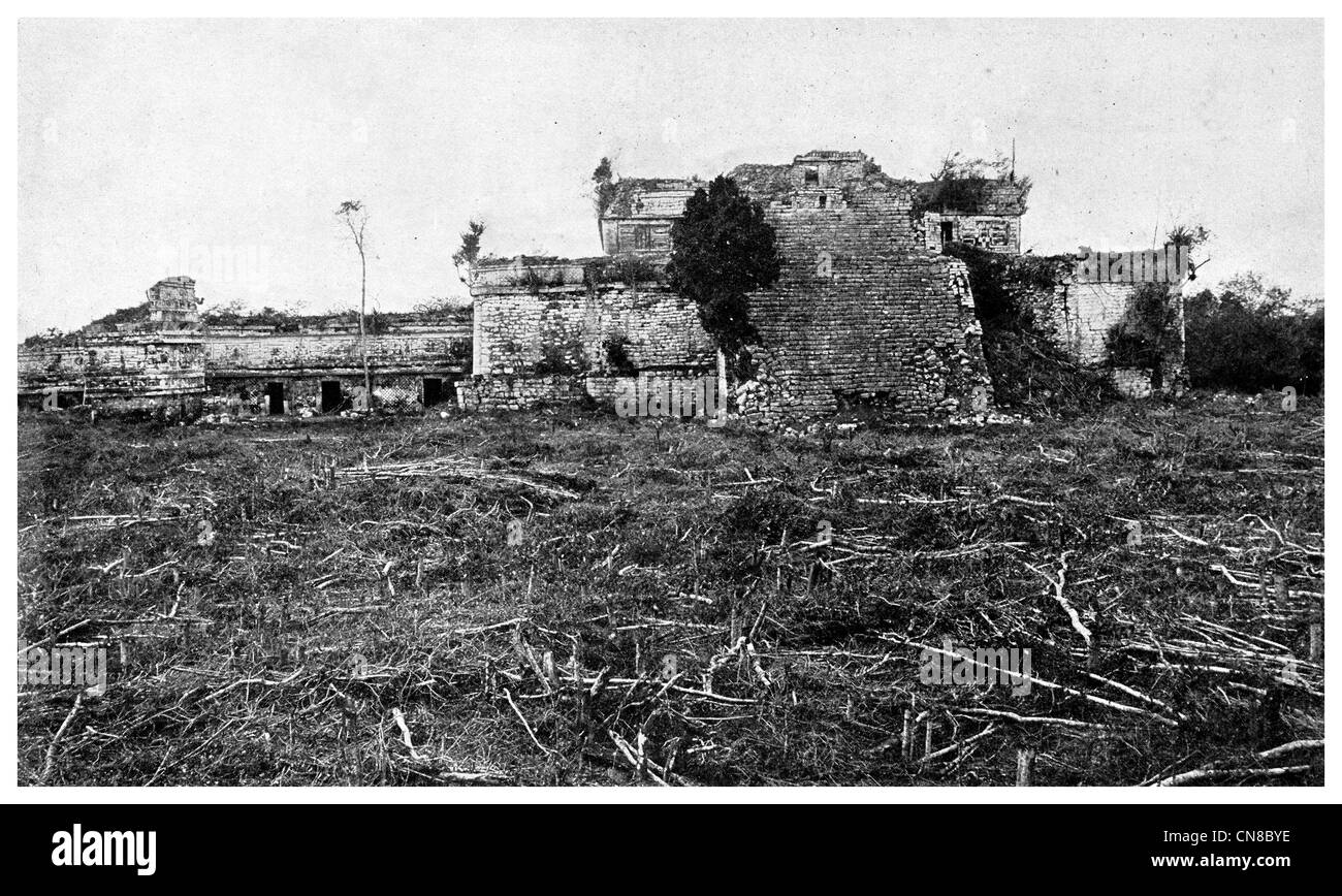 D'abord publié 1914 Pile majestueux Aztec Mexique Amérique centrale uxmal ruine Antiq Banque D'Images