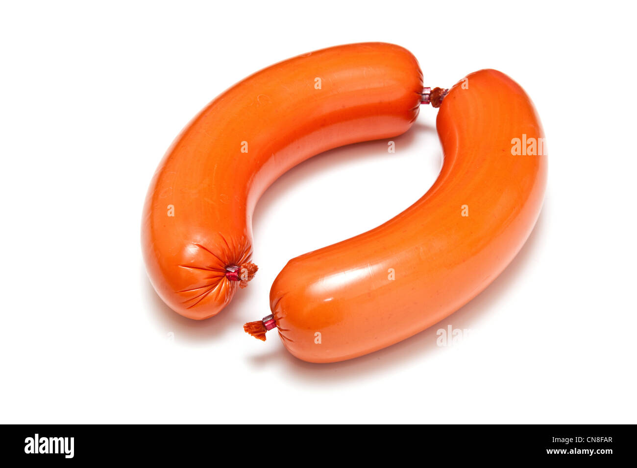 Saucisses allemandes Fleischwurst isolated on a white background studio. Banque D'Images