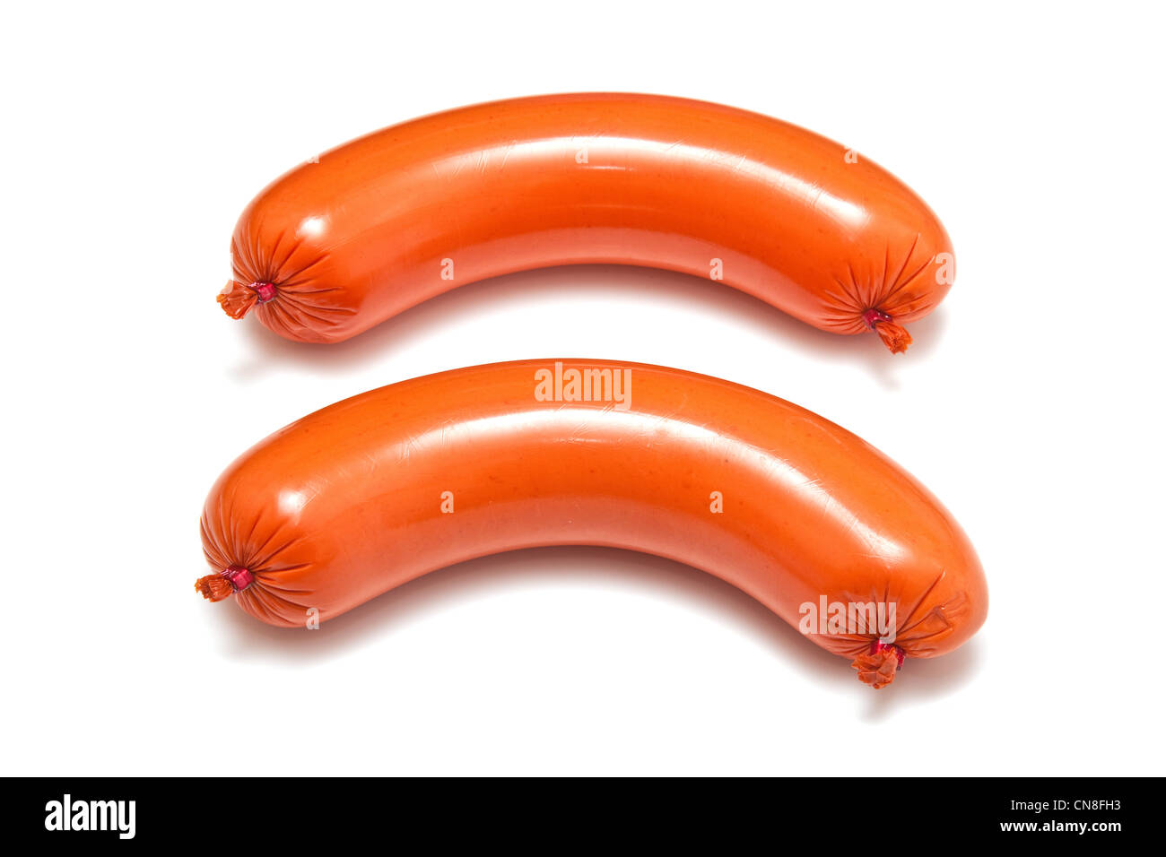 Saucisses allemandes Fleischwurst isolated on a white background studio. Banque D'Images